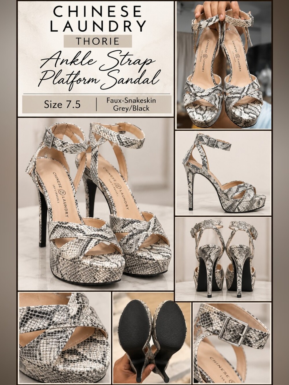 Chinese Laundry Thorie Faux-Snakeskin Platform Sandal - Grey & Black